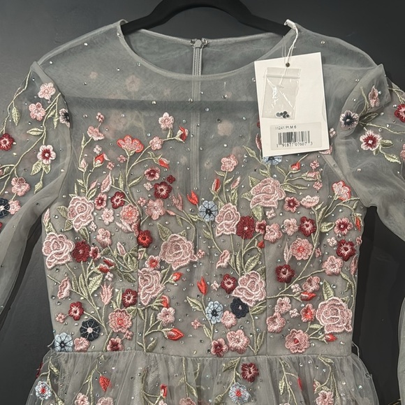 Mac Duggal Embroidered Illusion High Neck Long Sleeve A Line Gown 1121 - Picture 12 of 16